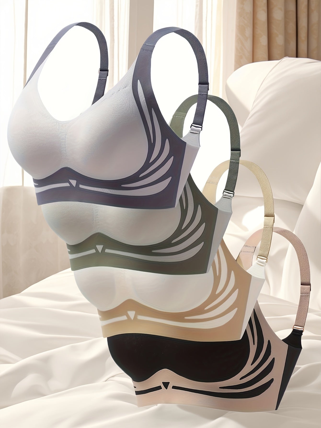 Women’s Wireless Bralette Tops 4-Pack Breathable Polyamide Elastane Solid Colors