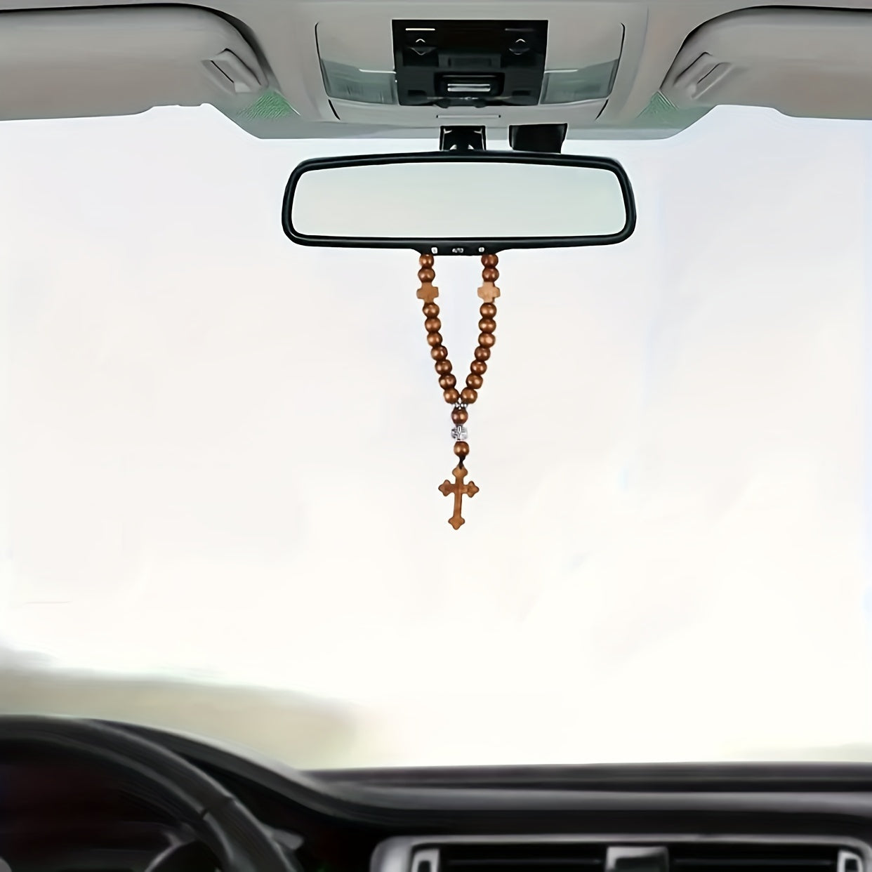 Унисекс деревянный крест-брелок с бусинами для зеркала автомобиля подвесной украшение интерьера
