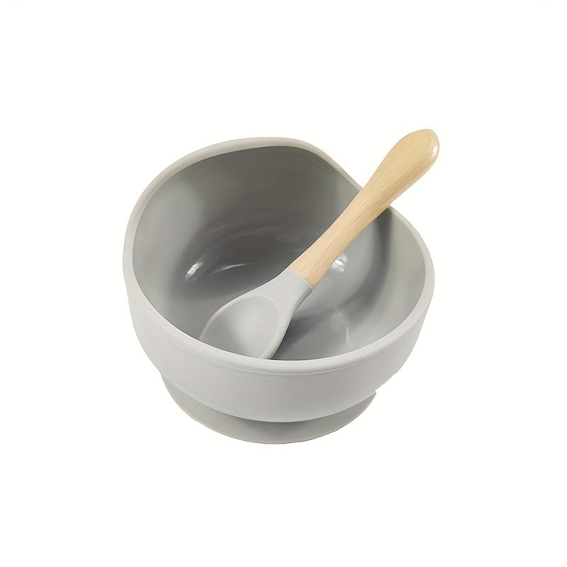 Kids' Feeding Set Silicone Bowl with Suction and Wooden Fork BPA-Free Dishwasher Safe 9 Colors