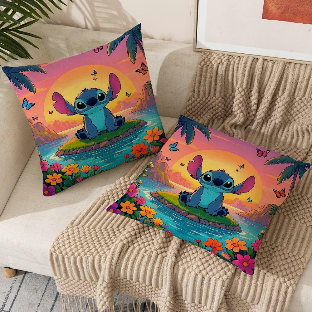 Two-Pack Polyester Throw Pillow Covers Disney Stitch and Angel 45.72 cm Decorative Cushion Cases