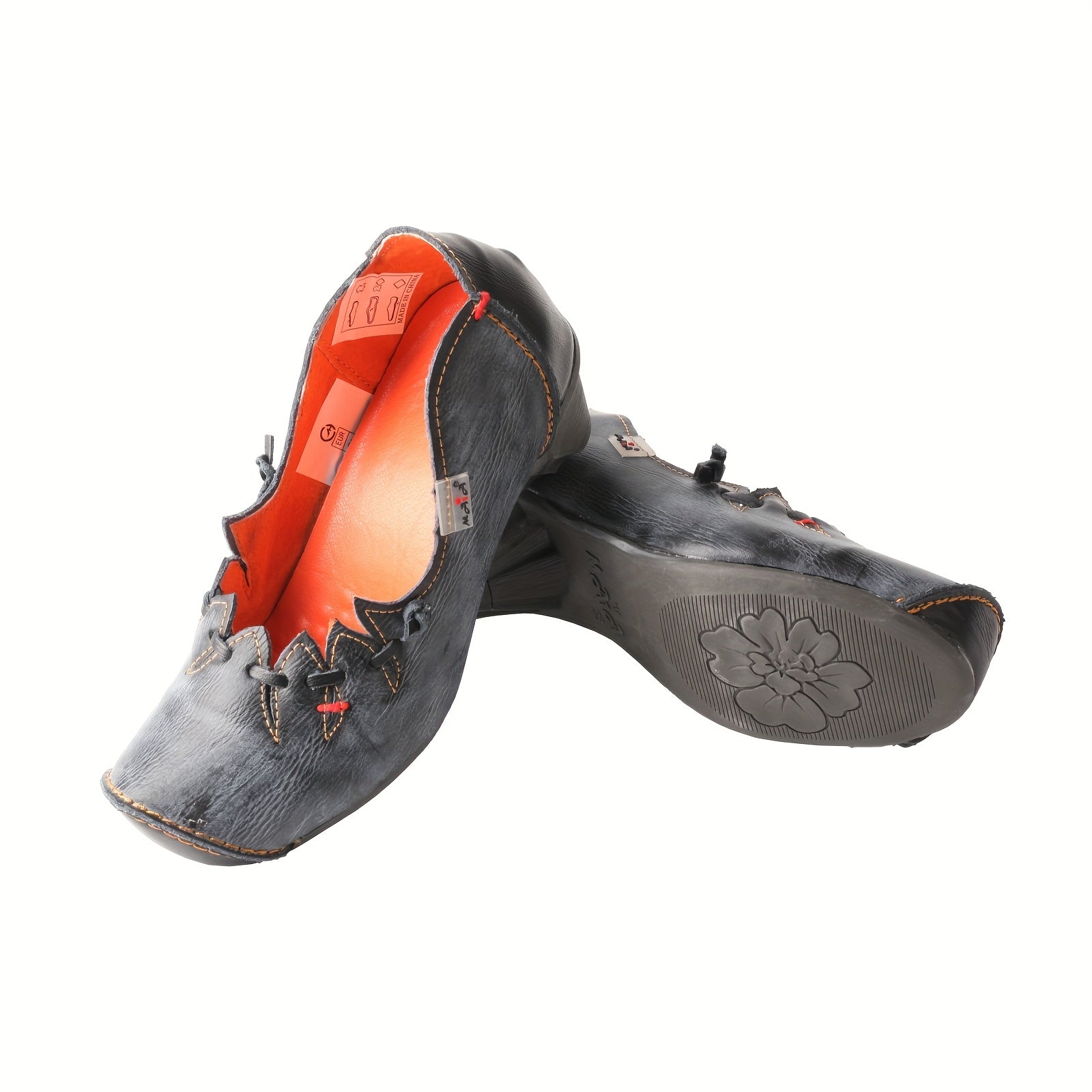 Women's Slip-On Mid-Heel Shoes Casual Dark Grey Orange Contrast