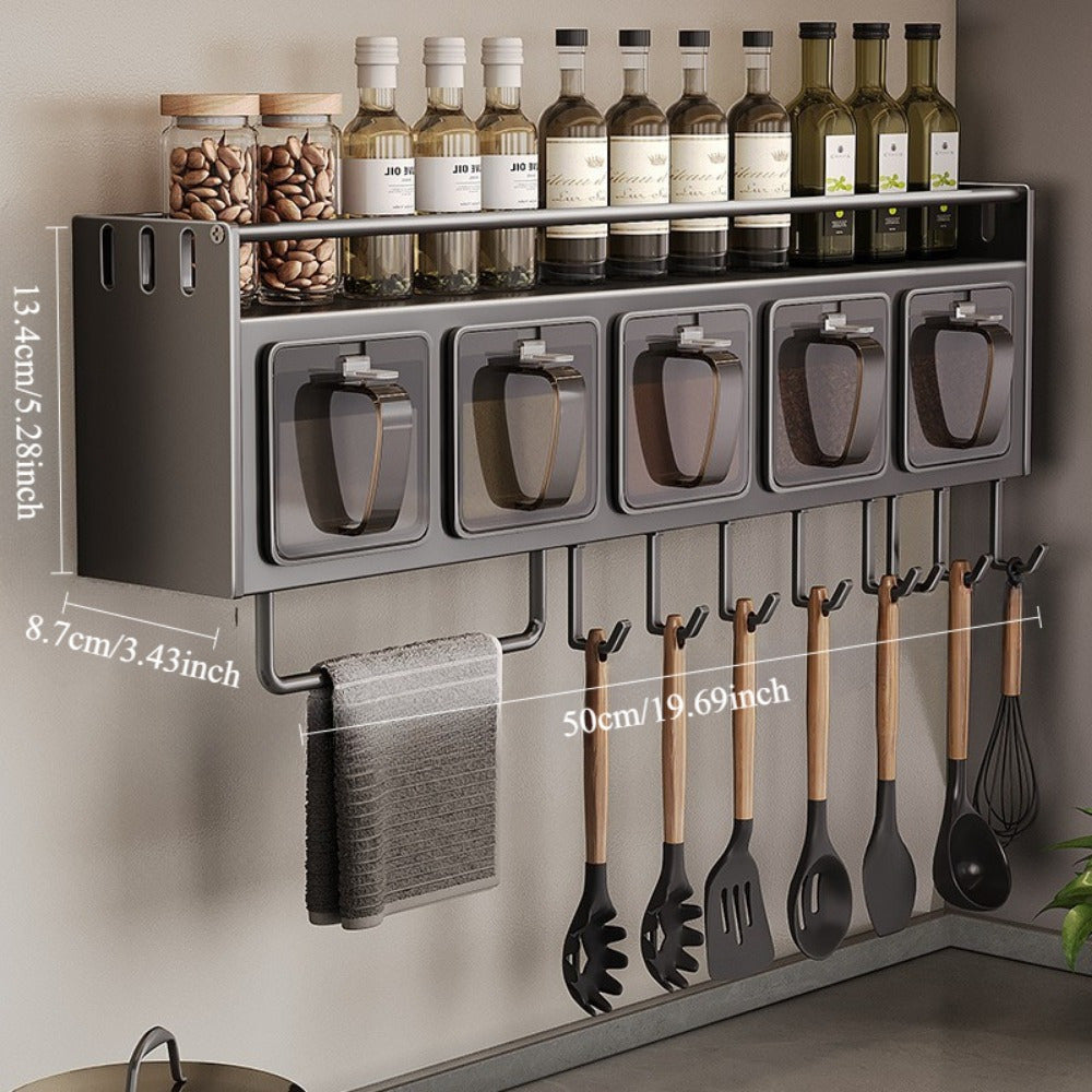 Modern Wall-Mounted Metal Spice Rack Organizer with Hanging Shelf for Kitchen Storage