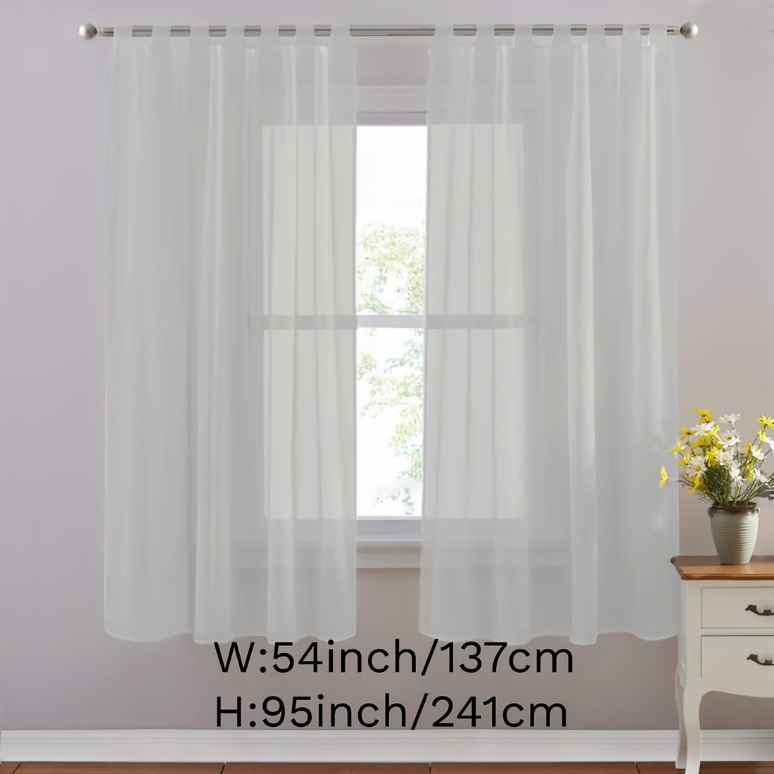 Set of 2 White Sheer Curtains with Tab Tops for Bedroom Living Room Dining Room