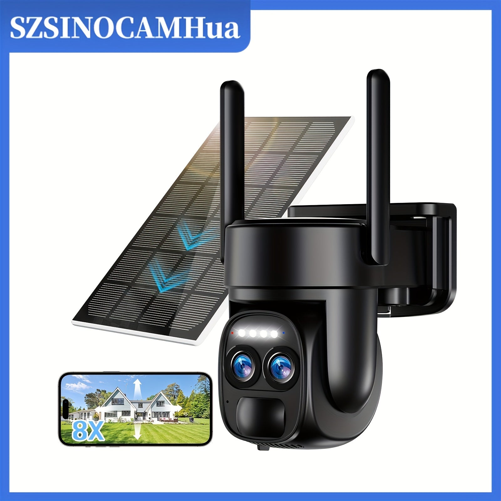 Dual-Band WiFi Outdoor Security Camera with 10x Zoom 360° Solar Panel HD Night Vision