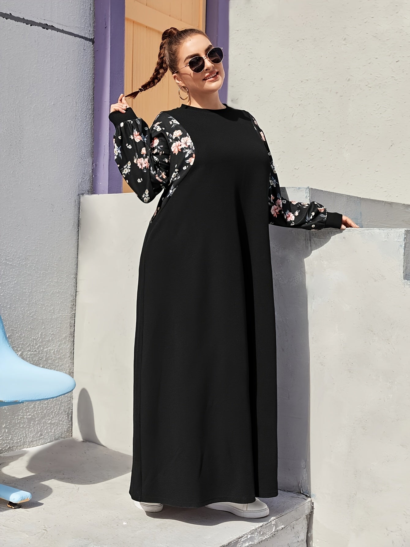 Plus Size Floral Kaftan Dress for Women Casual Spring Fall Polyester