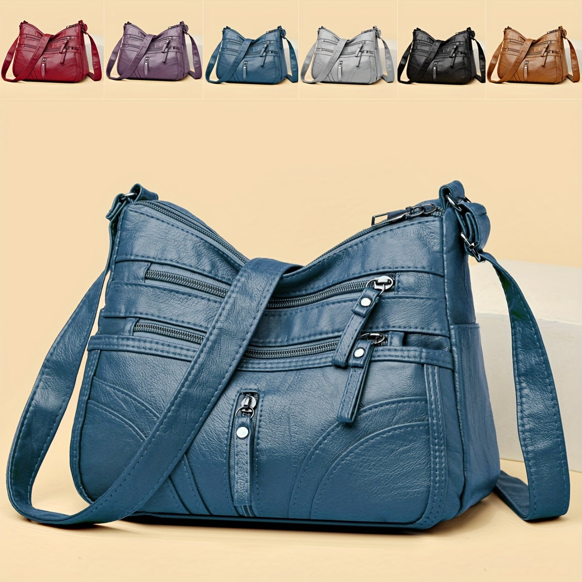 Women's Quilted Crossbody Bag Synthetic Leather Lightweight Small Purse with Zipper Closure