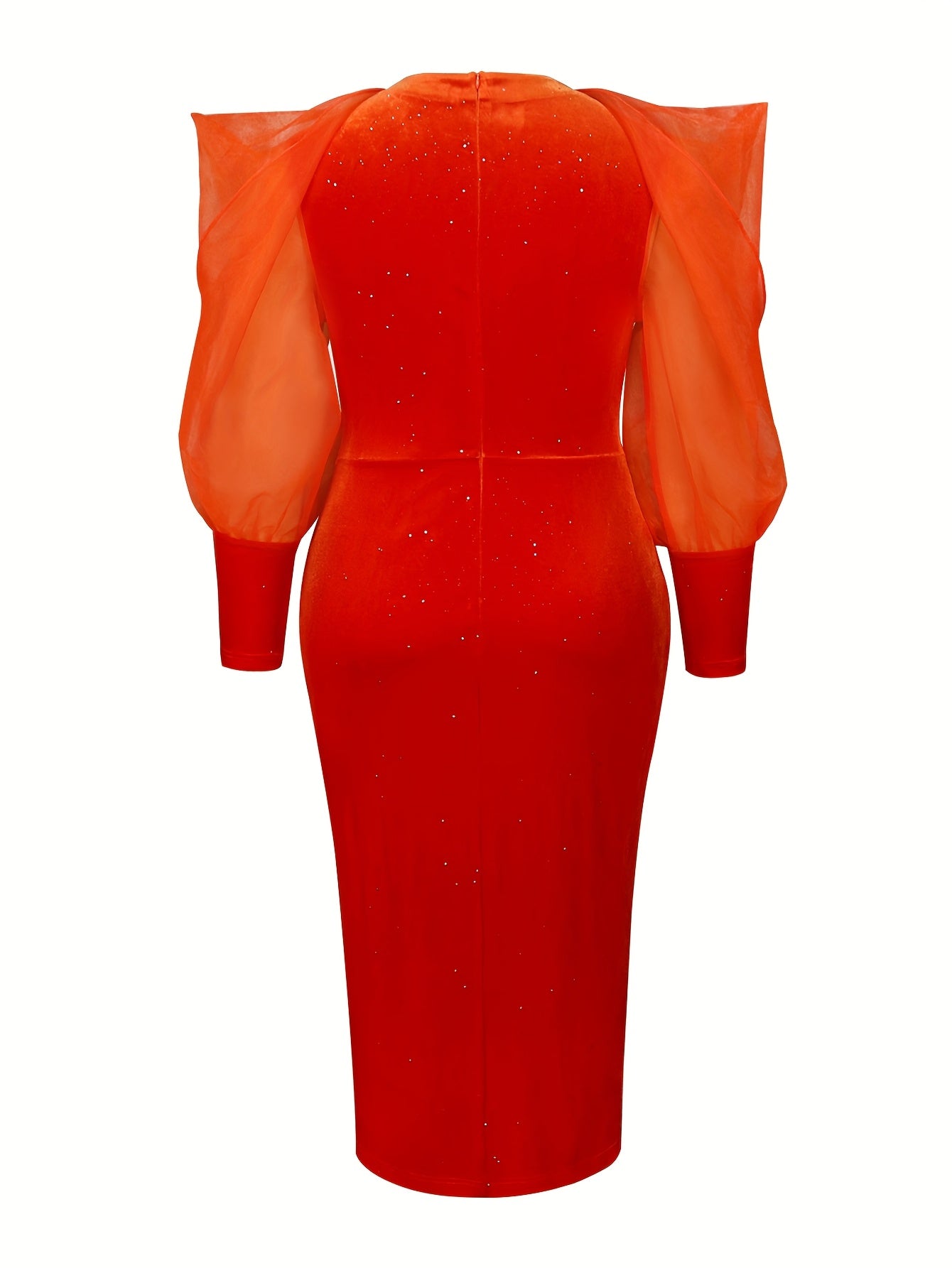 Women's Red Bodycon Party Dress with Puff Sleeves and High Slit