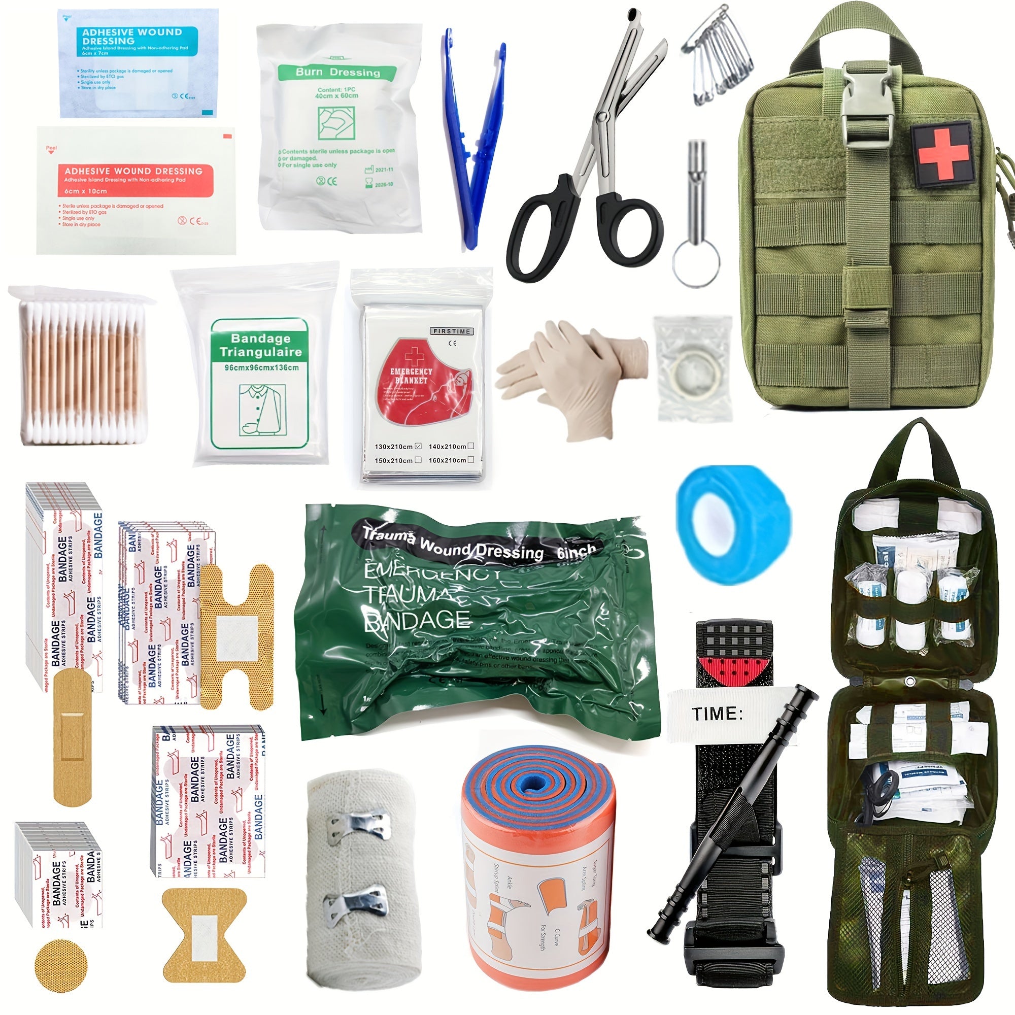 164-Piece Tactical First Aid Kit for Outdoor Activities with Bandages, Scissors, Tweezers, and Thermal Blanket