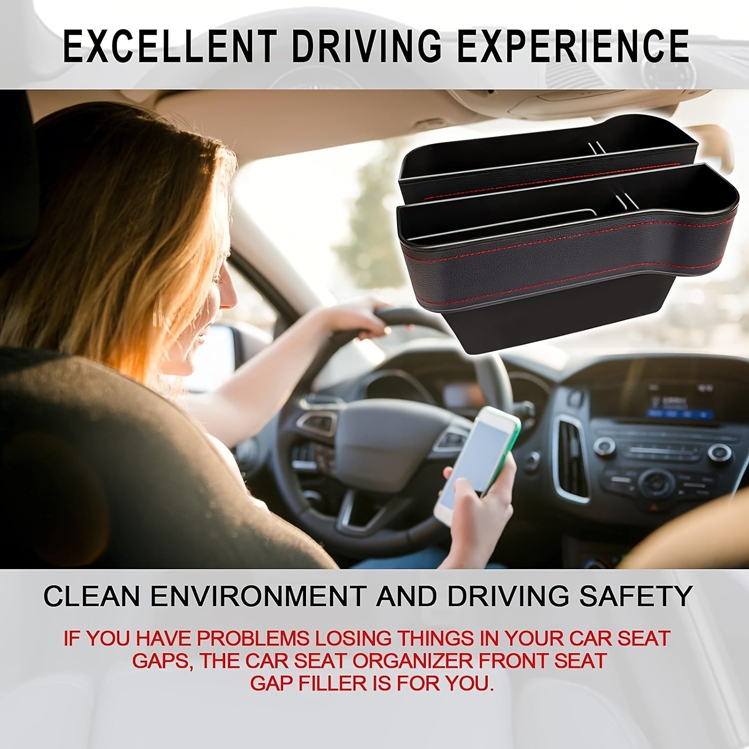 Caja de almacenamiento universal para coche con portavasos para huecos de asiento y consola