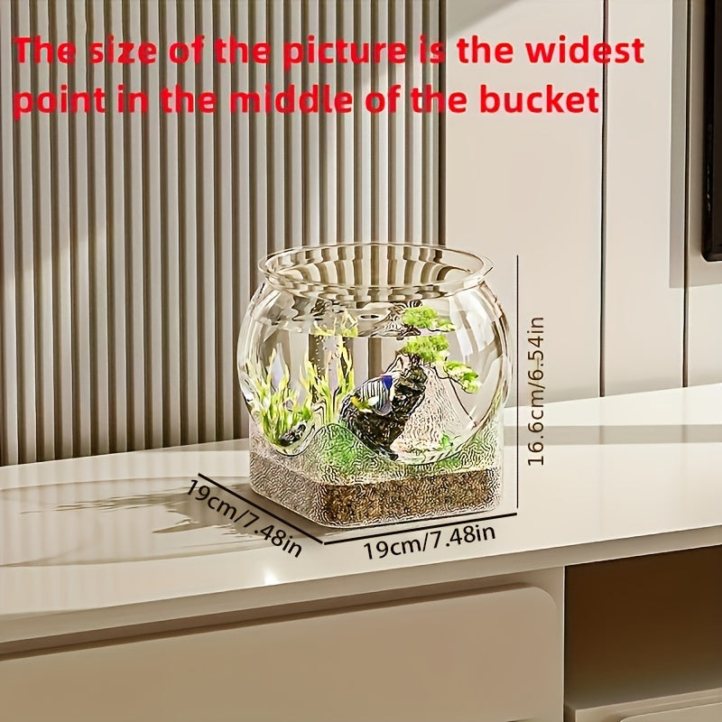 Round Transparent PC Fish Tank Small Desktop Aquarium for Hydroponics