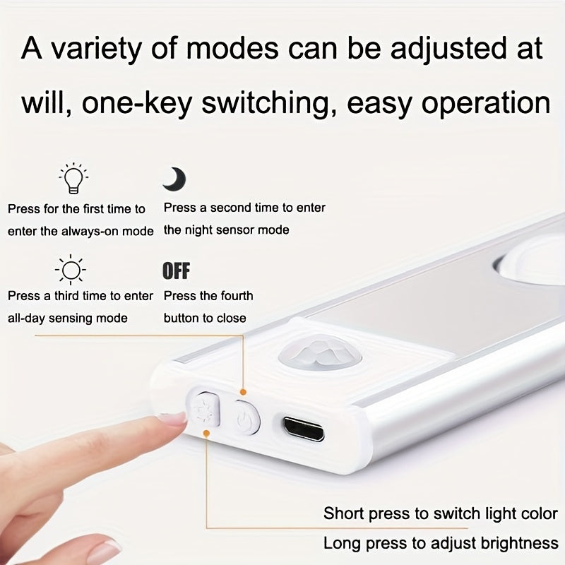 Motion Sensing LED Night Light with Magnetic Self-Adhesive USB Rechargeable Adjustable Color