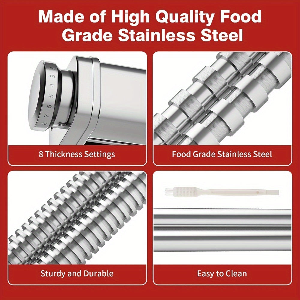 Набор насадок для пастомашины из нержавеющей стали для стационарных миксеров KitchenAid - включает в себя ролик для теста, резаки для спагетти и феттучини (набор из 3-х, машина не включена)