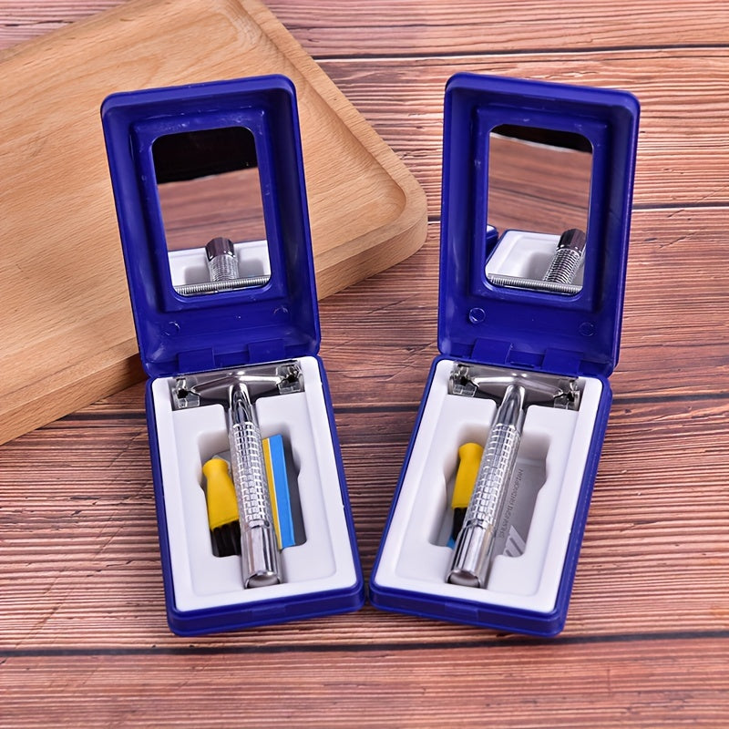 Men's Stainless Steel Double Edge Safety Razor with Handle and Blade