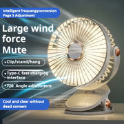 Portable USB Rechargeable Desk Fan with Nightlight, 5 Speeds, Clip-On, Quiet