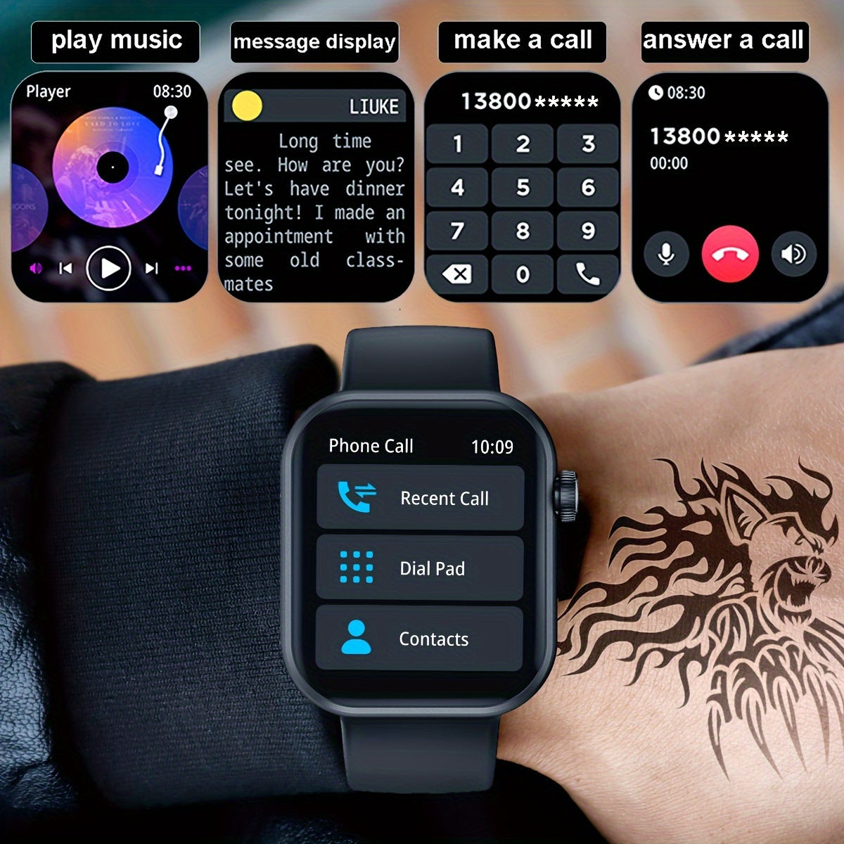 Women's Smartwatch with Call Text HD Touchscreen Wireless Connectivity Silicone Band Square Design