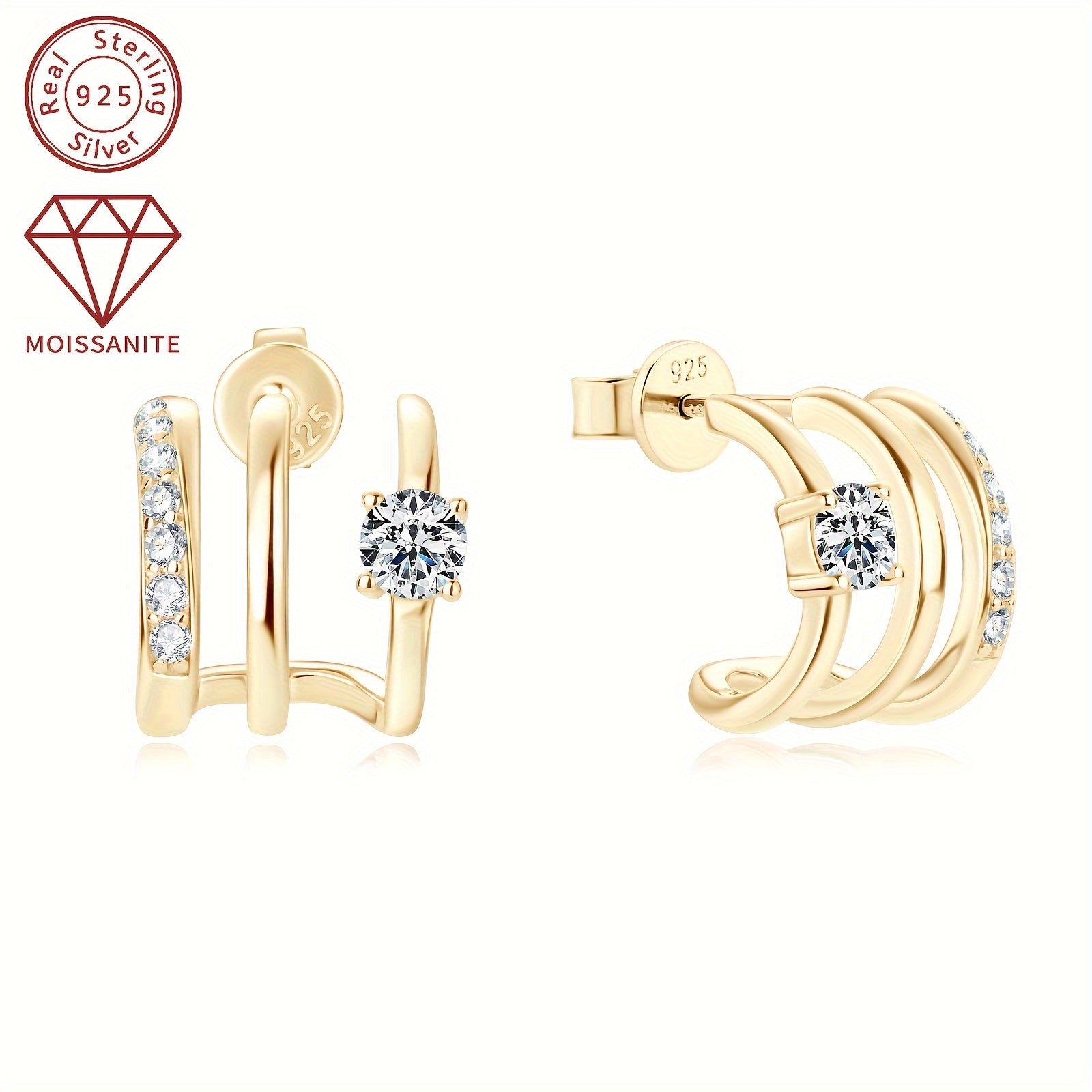 Серебряные серьги с моссанитом для женщин, камни 4 мм и 0,42 карата, украшения