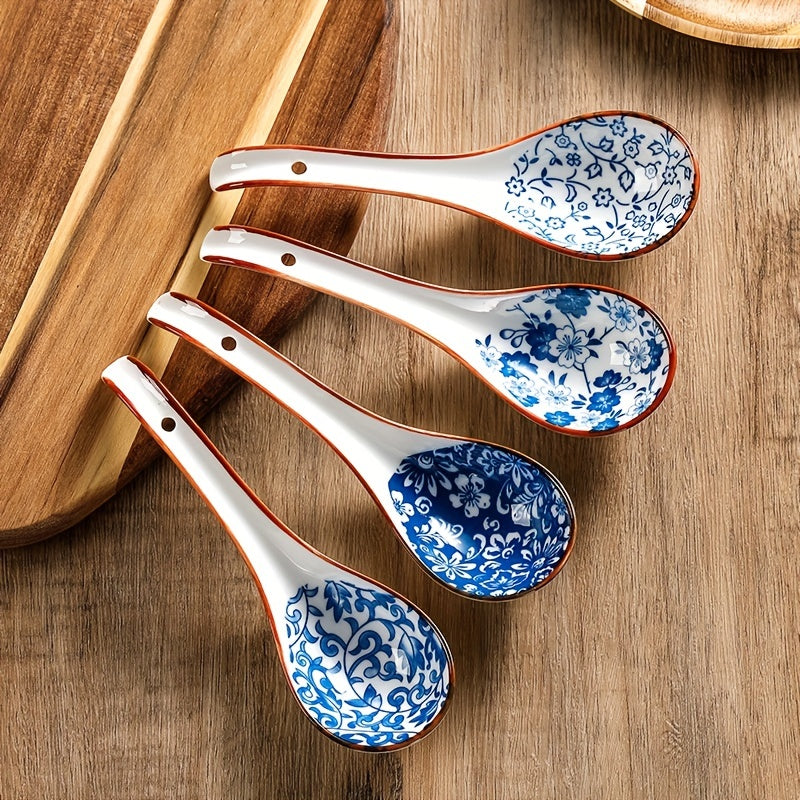 Ceramic Soup Spoons Set for Ramen and Soup Eating, Japanese Creative Design
