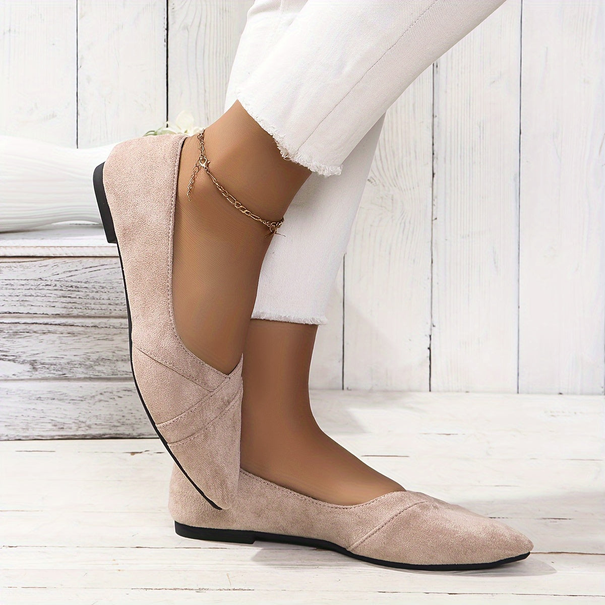 Women's Flat Shoes Slip-On Pointed Toe Lightweight Solid Color All-Season Mary-Jane