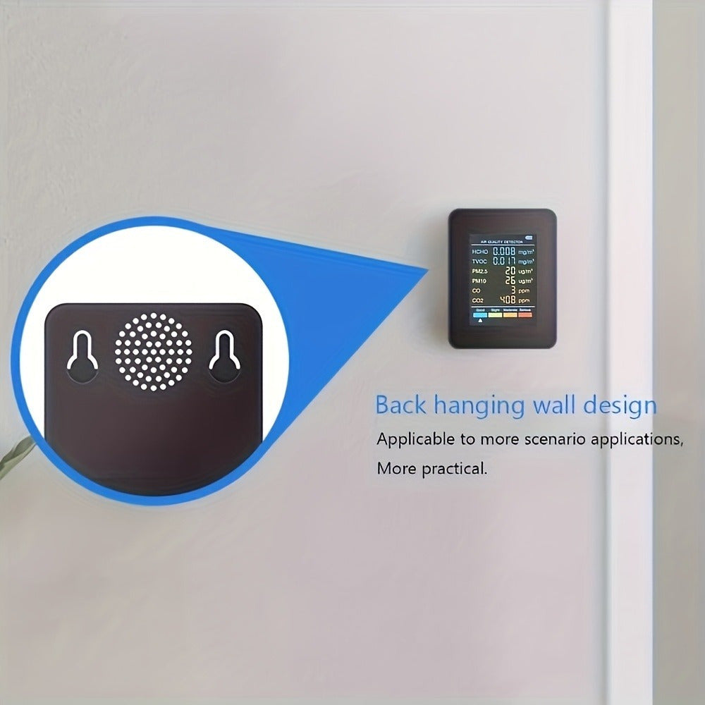 6-в-1 Монитор качества воздуха с большим ЖК-дисплеем, перезаряжаемый через USB, компактный для дома и офиса
