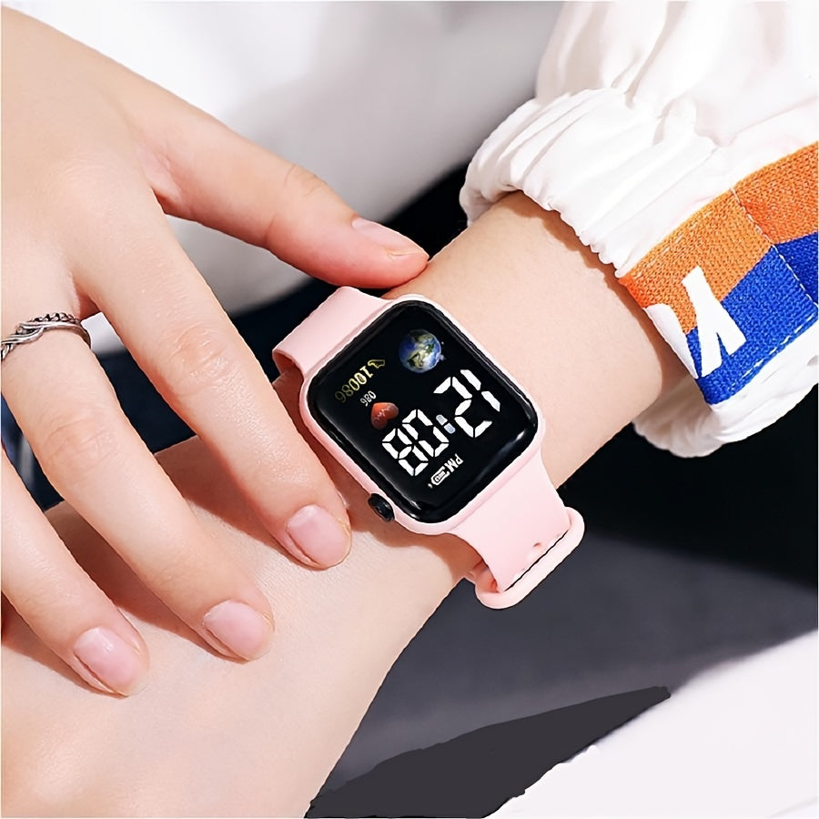Digital Sports Watch for Men and Women with LED Earth Pattern Glow in Dark Water Resistant 10m