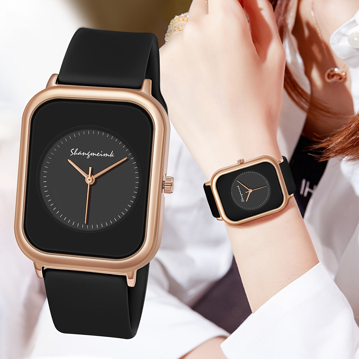 Women's Quartz Watch Analog Durable Alloy Case Silicone Strap Casual Wristwatch