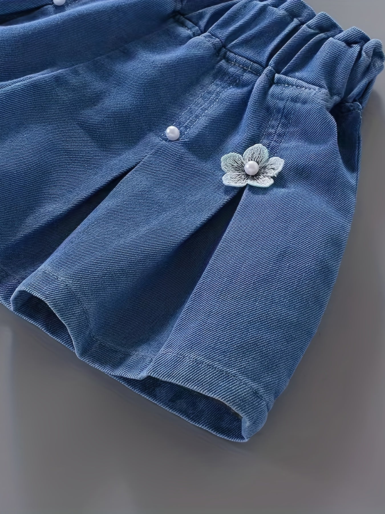 Girls' Denim Pleated Skirt and Ruffled Shorts for Summer with Elastic Waist