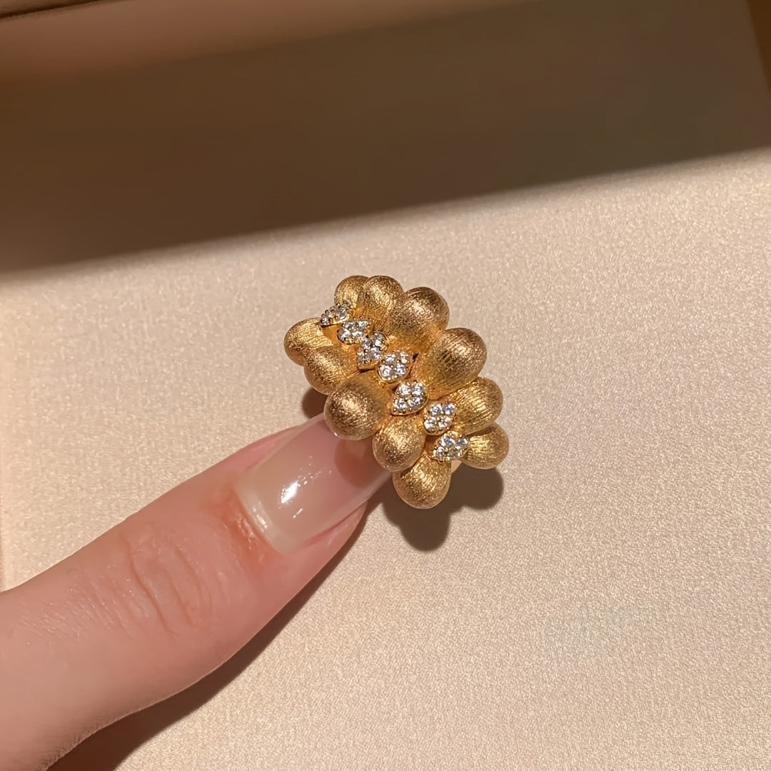 Women's Gold Plated Ring with Synthetic Zirconia Adjustable Elegant Jewelry