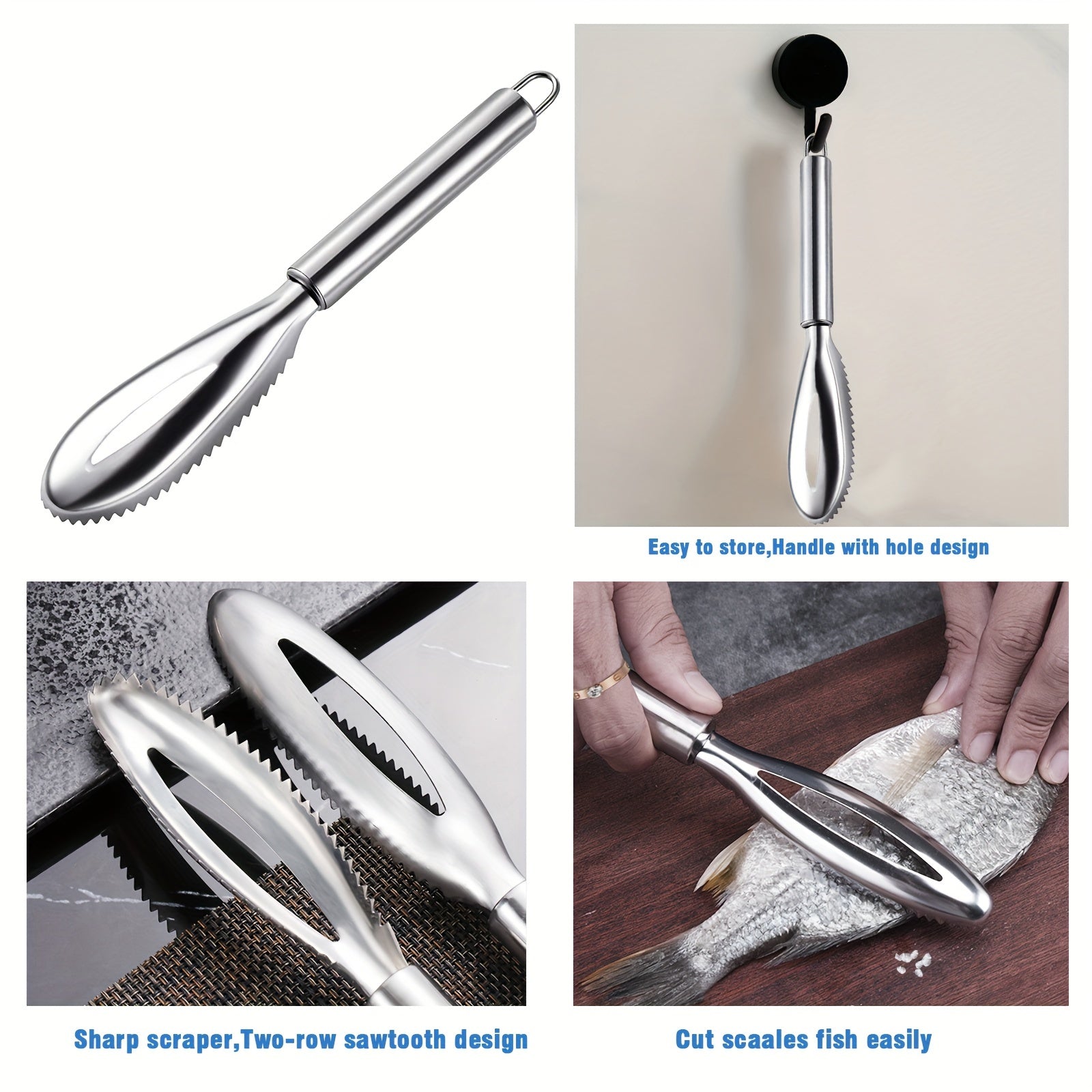 Set of 5 Fish Scaler Remover Tools Stainless Steel Sawtooth Bottle Opener Scraper