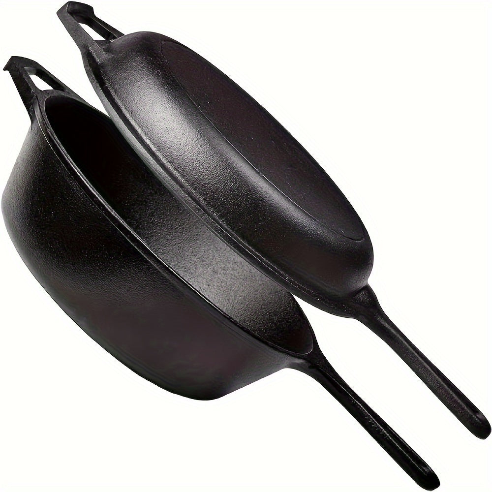 Dual-Sided Cast Iron Skillet Set Non-Stick Versatile for Frying Soup Stew