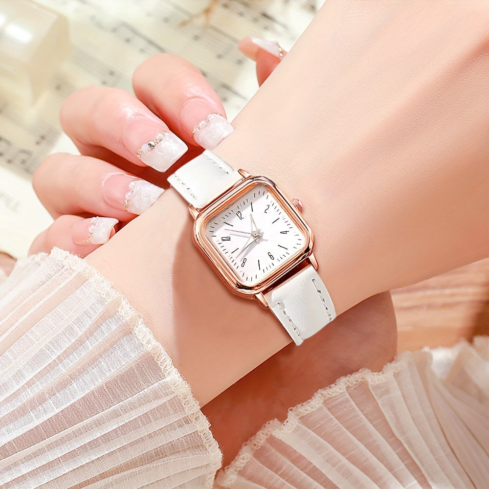 5 ta ayollar uchun kvadrat kvarts soatlari to'plami, sun'iy charm bilan ta'minlangan va elektron mexanizm bilan