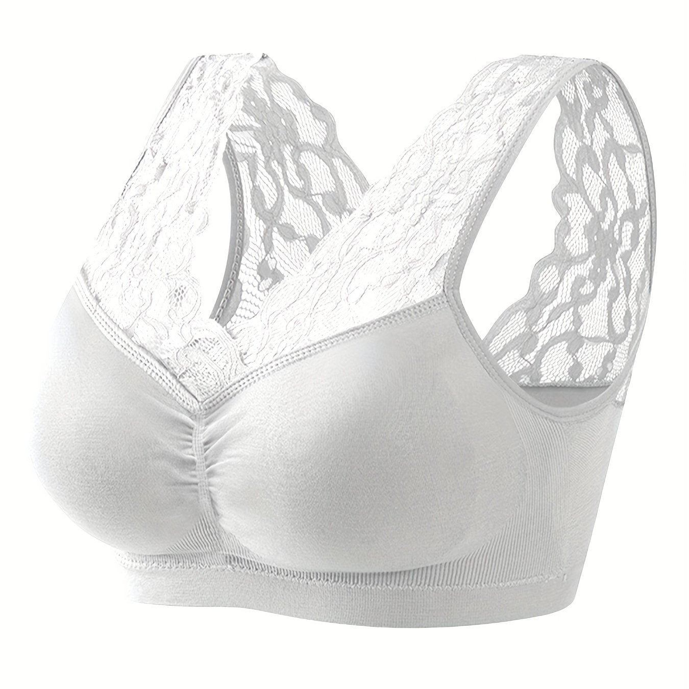Женский спортивный бюстгальтер из высокоэластичного кружева без проводов, поддержка, белый