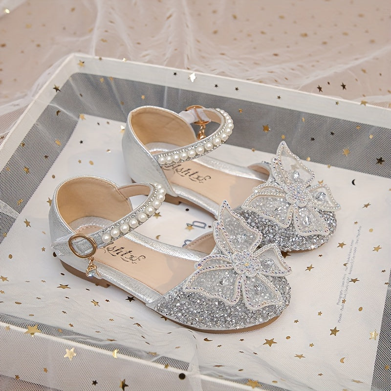 Girls' Breathable Low-Top Shoes with Magic Tape, Shiny Design, Non-Slip Lightweight for Indoor Outdoor Use