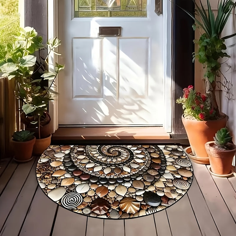 Colorful Pebble Welcome Mat with Spiral Stone Design Non-Slip Velvet Door Mat for Front Door Bedroom Kitchen Bathroom