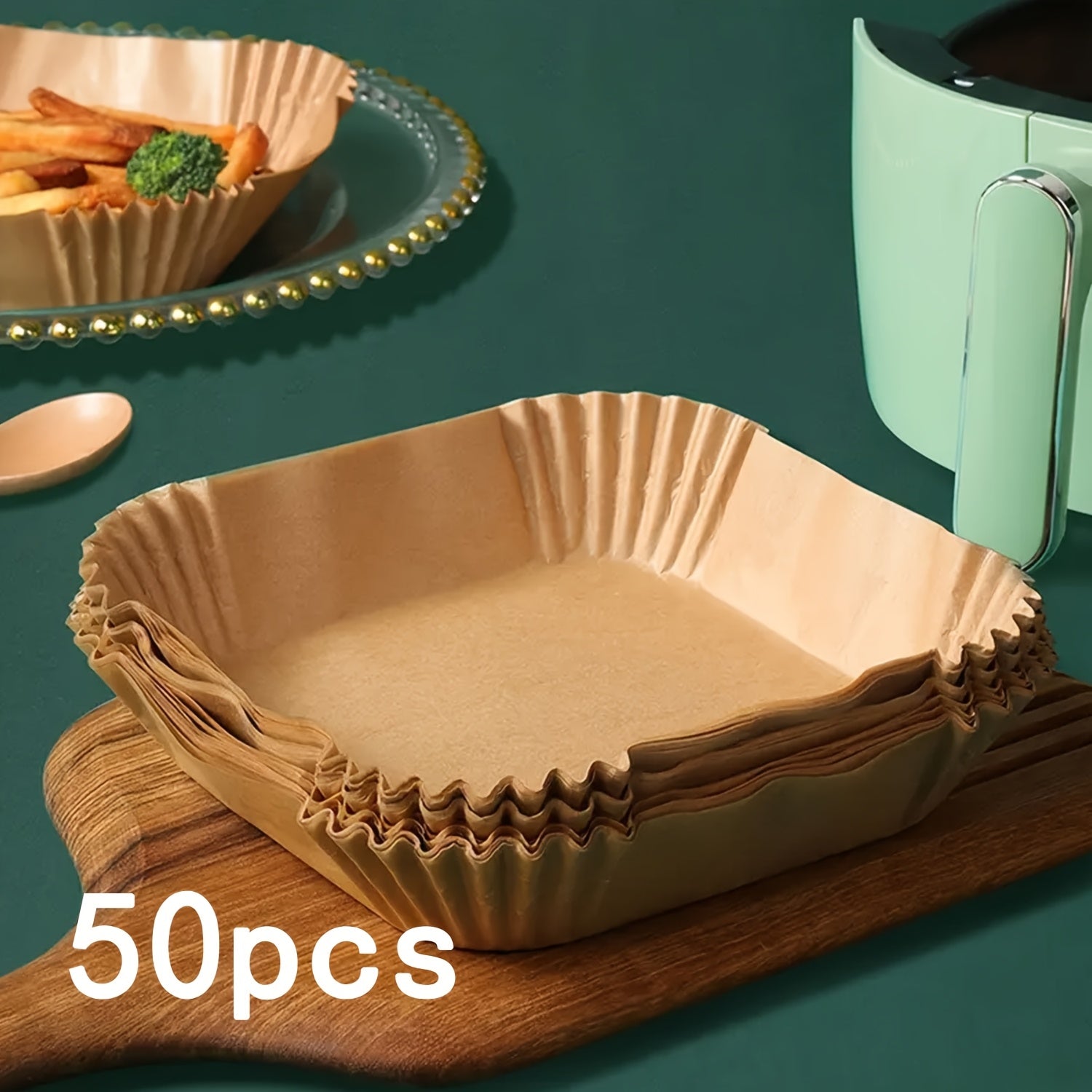 50 упаковка одноразовых подкладок для фритюрниц, которые не прилипают, прямоугольные бумажные формы для выпечки, жаропрочные корзины, безопасные для использования в духовке, без химикатов кухонные гаджеты для выпечки и кулинарных аксессуаров