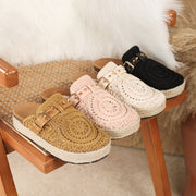 Women Summer Retro Slide Sandals Geometric Cut-Out Embroidery Rubber Sole