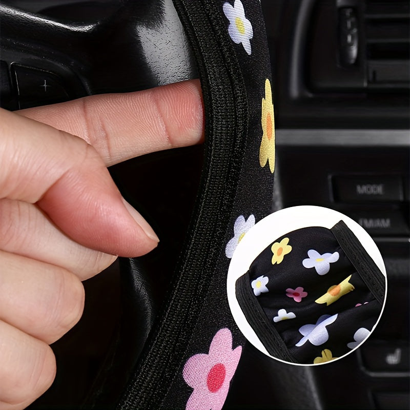 Universal Floral Pattern Car Steering Wheel Cover Breathable Non-Slip Polyester