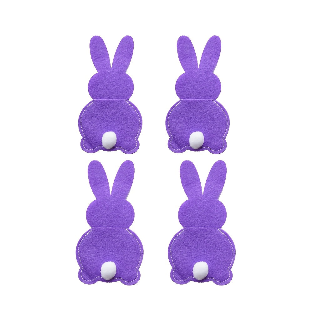 Easter Bunny Cutlery Holders Set of 4 Non-Woven Polyester Table Decor for Spring Celebrations