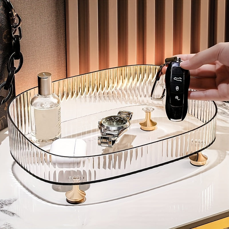 Uy uchun hashamatli PET saqlash plastinkasi, yashash xonasi kofe stoli, yuvinish joyi, hammom yoki kosmetika va parfyumeriya javoniga mos keladi.