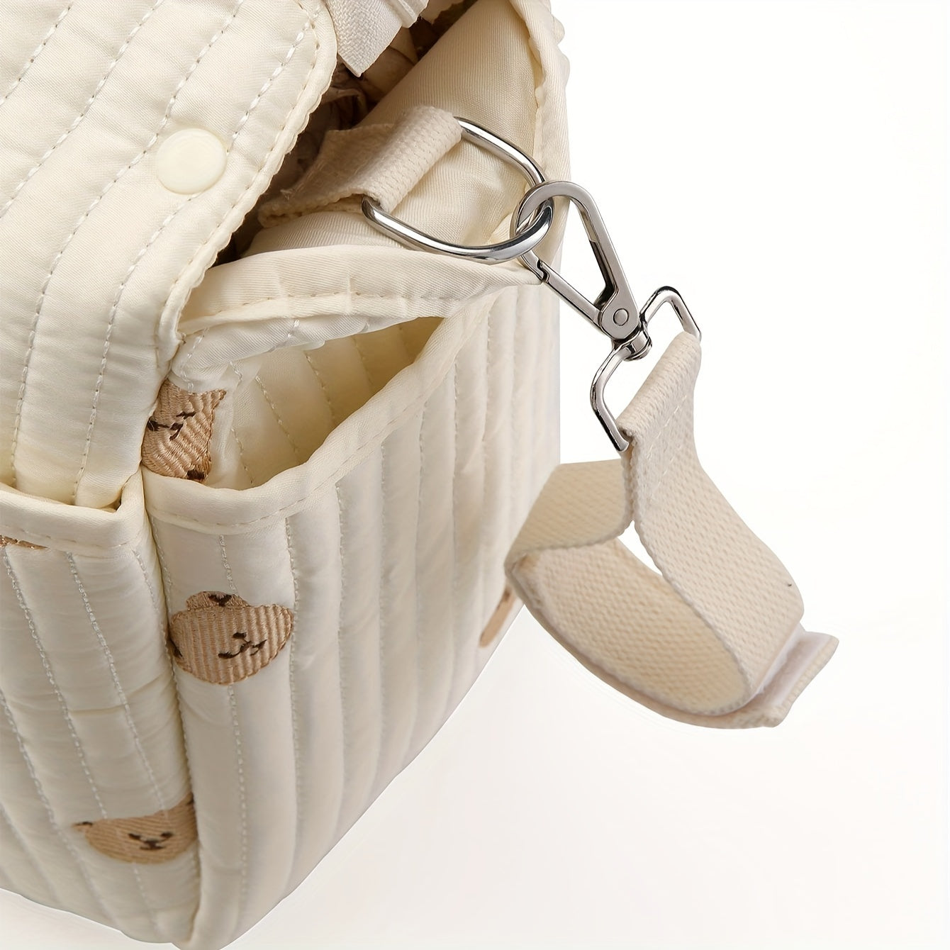 Большая вместимость сумки для подгузников с вышивкой медведя, прочный полиэстер, несколько отделений, регулируемый плечевой ремень