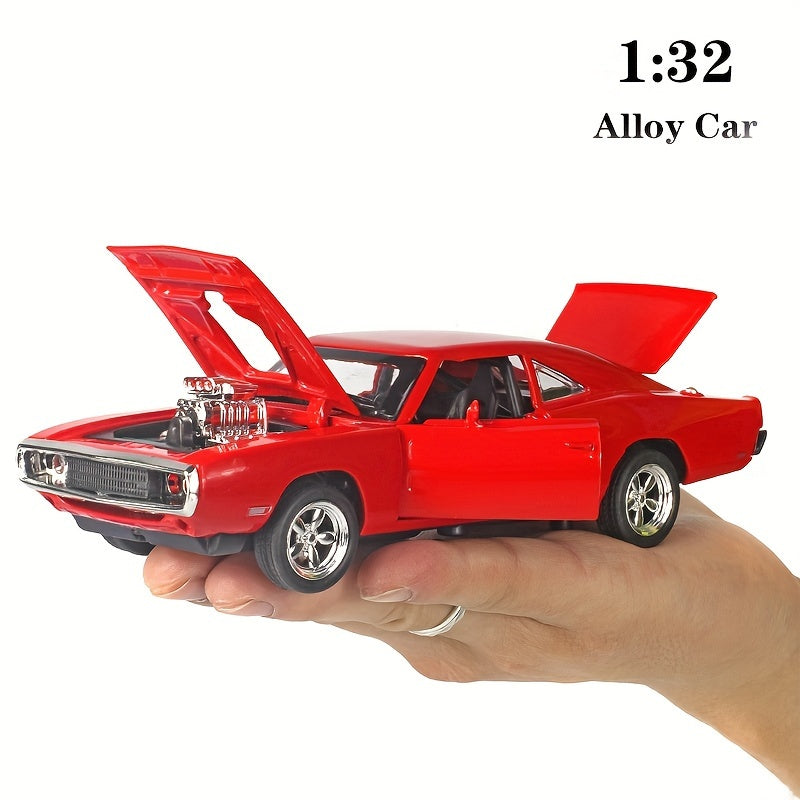 Coche de juguete de aleación roja fundida a presión a escala 1:32 con puertas que se abren y funciones de luz