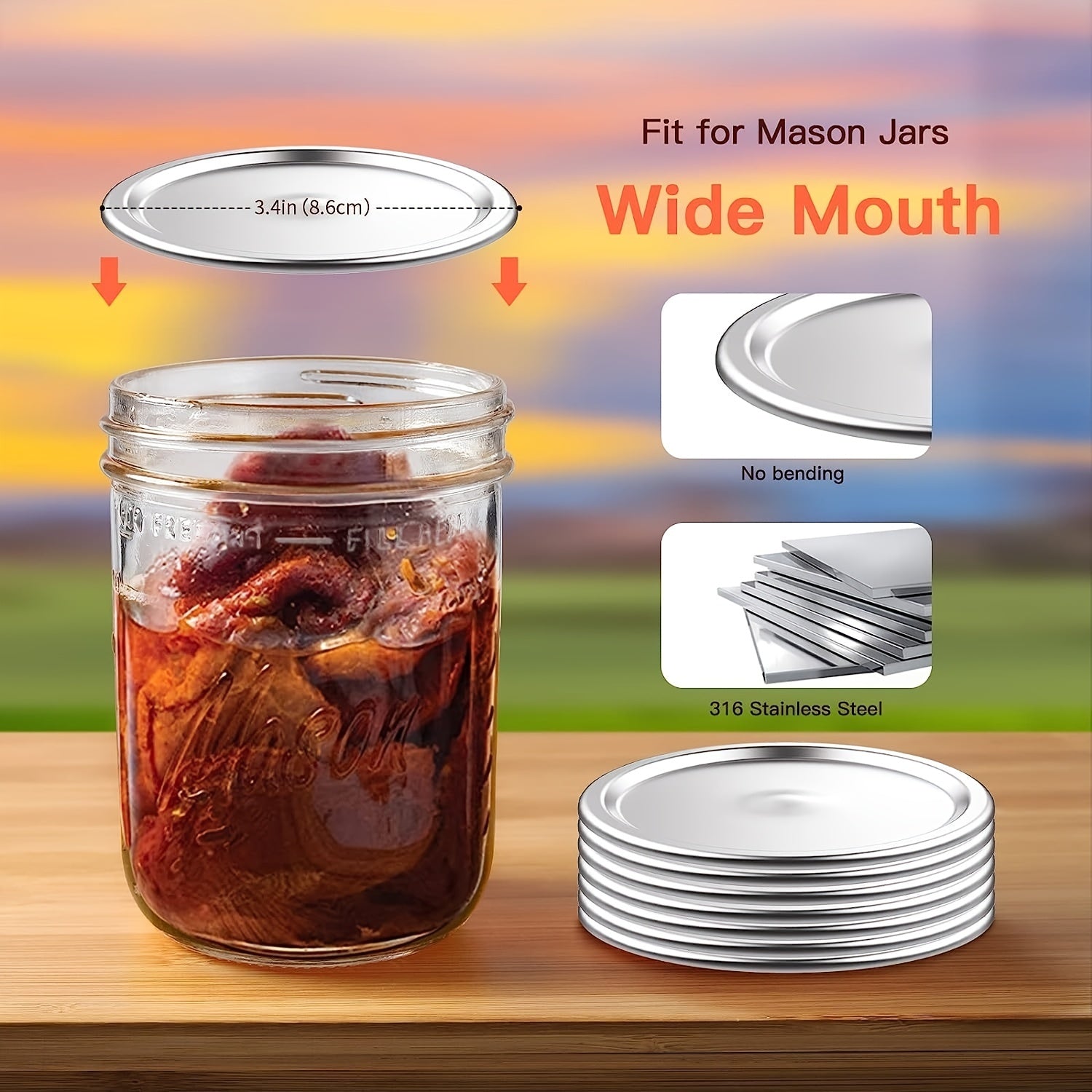 Wide Mouth Mason Jar Lids 70/86mm Tinplate Seal for Preserving and Decorating