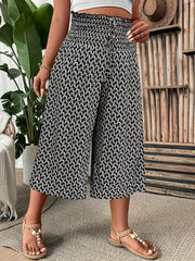Women's Plus Size Mid-Length Smocked Print Pants with All-Season Comfort