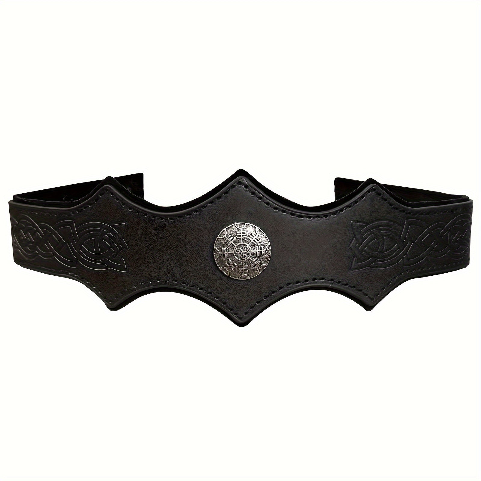 Faux Leather Headband with Embossed Design Adjustable Medieval Renaissance Cosplay Accessory