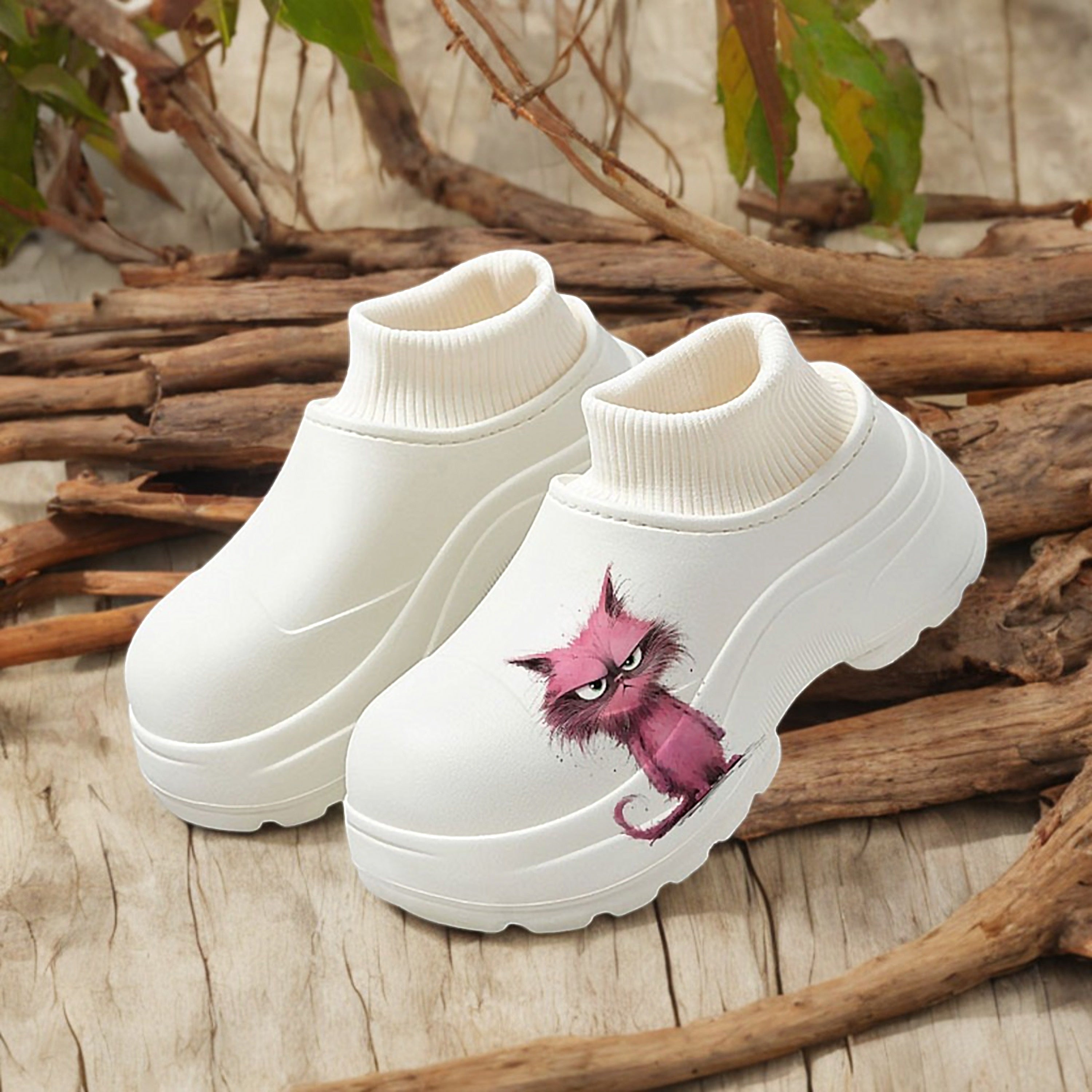 Women's Fleece Indoor House Shoes with Non-Slip Thick Sole Black White