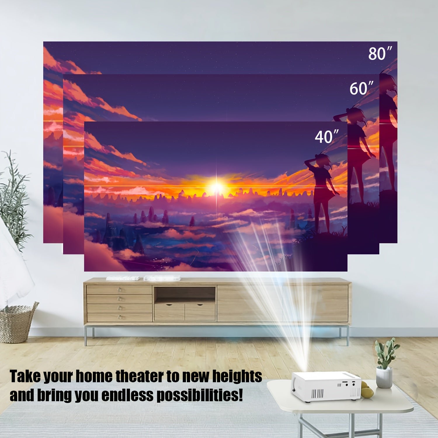 Мини портативный домашний кинотеатр проектор 1080P с нативным разрешением 320P, декодирование для мобильных телефонов и ноутбуков