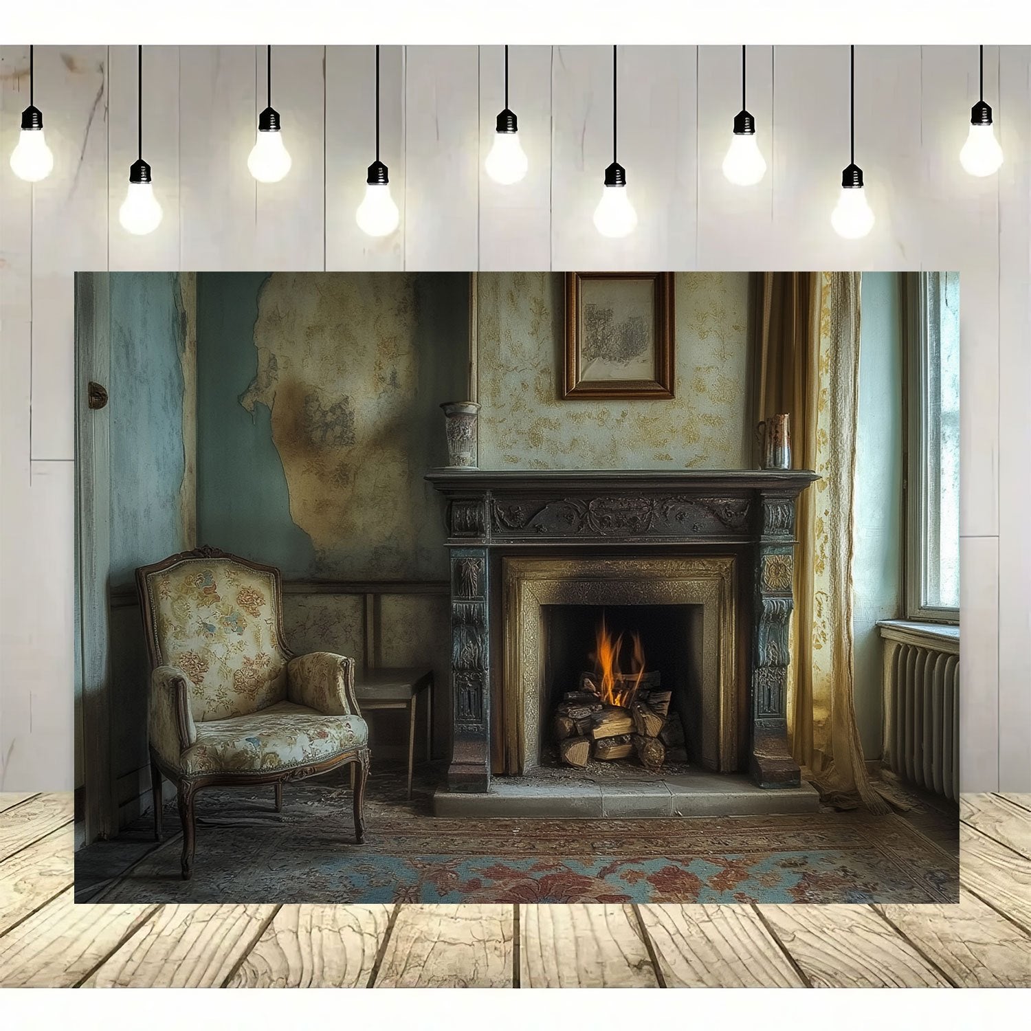 Durable Vertical PET Fireplace Backdrop Oblong Shape for Birthdays and Holidays