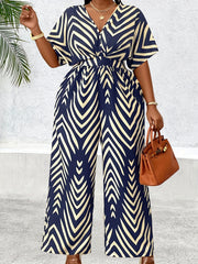 Women's Plus Size Elegant Jumpsuit Polyester V-Neck Short Sleeve