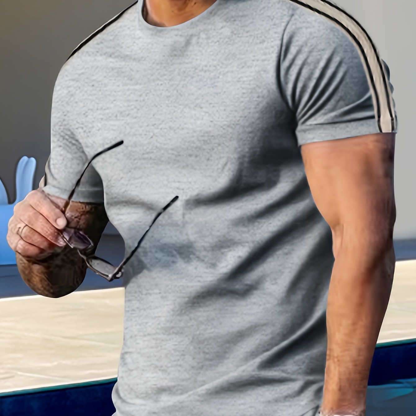 Men's Breathable Quick-Dry Summer T-Shirt Crew Neck Solid Polyester Casual Outdoor