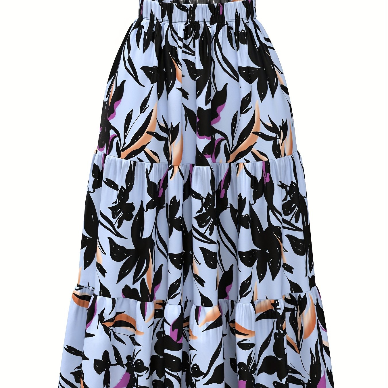 Falda de tamaño grande con estampado tropical en capas, con cintura elástica, ropa de vacaciones