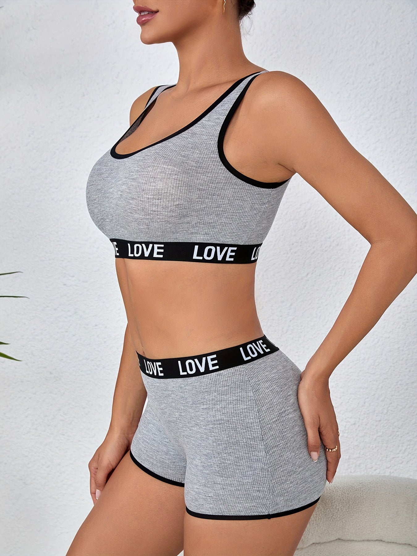 Women's Breathable Letter Print Lingerie Set with Bra Tank Top and Panties